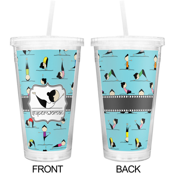 Yoga Poses Double Wall Tumbler with Straw - Approval