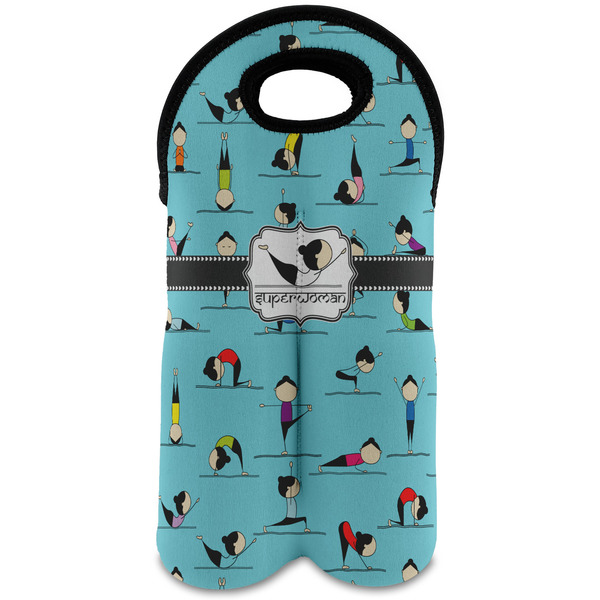 Custom Yoga Poses Wine Tote Bag (2 Bottles) (Personalized)