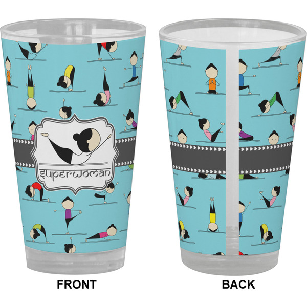 Yoga Poses Pint Glass - Full Color - Front & Back Views