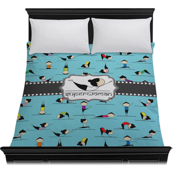 Yoga Poses Duvet Cover - Queen - On Bed - No Prop