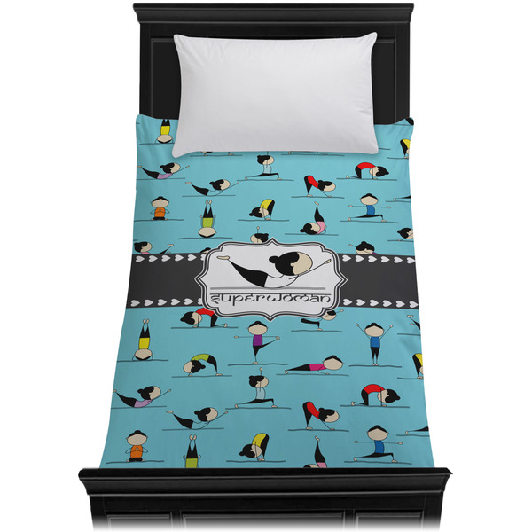 Yoga Poses Duvet Cover - Twin XL - On Bed - No Prop