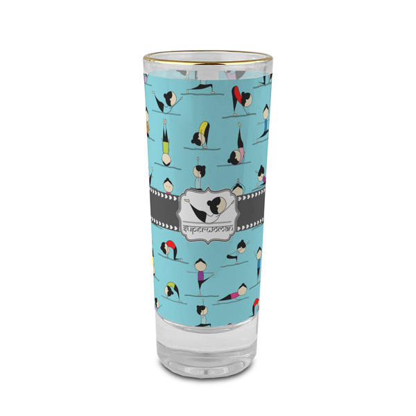 Custom Yoga Poses 2 oz Shot Glass -  Glass with Gold Rim - Set of 4 (Personalized)