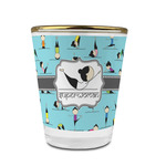 Yoga Poses Glass Shot Glass - 1.5 oz - with Gold Rim - Set of 4 (Personalized)