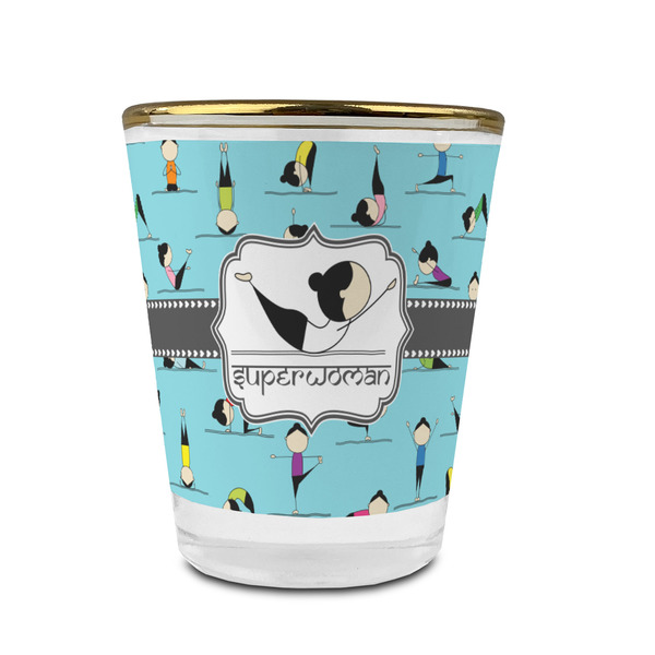 Custom Yoga Poses Glass Shot Glass - 1.5 oz - with Gold Rim - Set of 4 (Personalized)