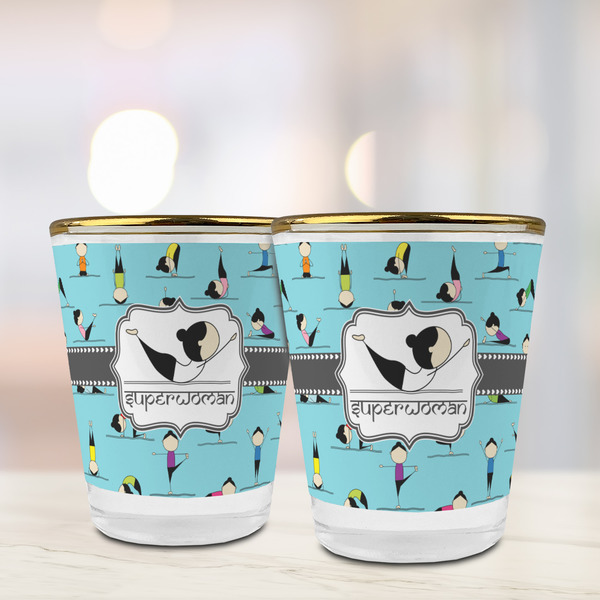 Yoga Poses Glass Shot Glass - with gold rim - LIFESTYLE