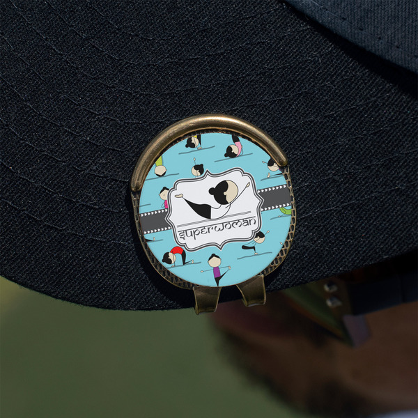 Yoga Poses Golf Ball Marker Hat Clip - Gold - On Hat