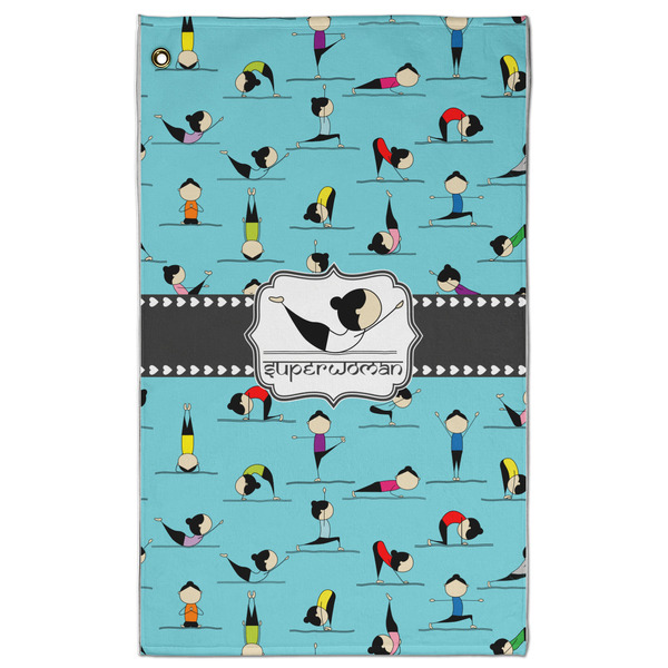 Custom Yoga Poses Golf Towel - Poly-Cotton Blend w/ Name or Text