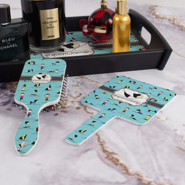 Yoga Poses Hair Brush and Hand Mirror - Bathroom Scene