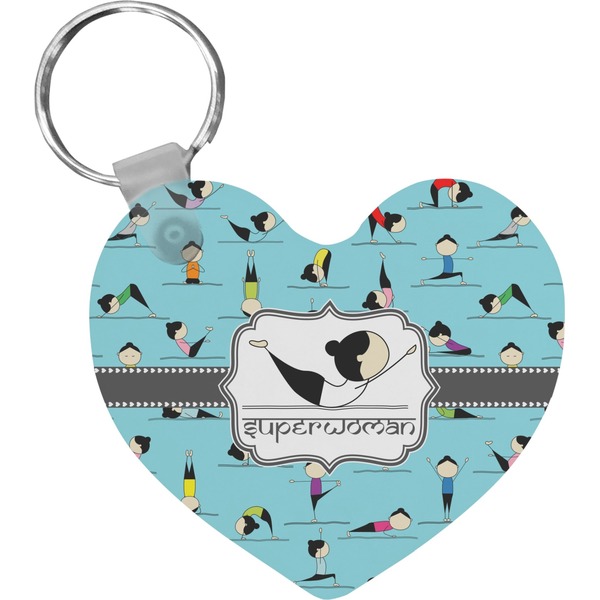 Custom Yoga Poses Heart Plastic Keychain w/ Name or Text