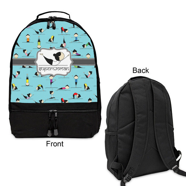 Yoga Poses Large Backpack - Black - Front & Back View