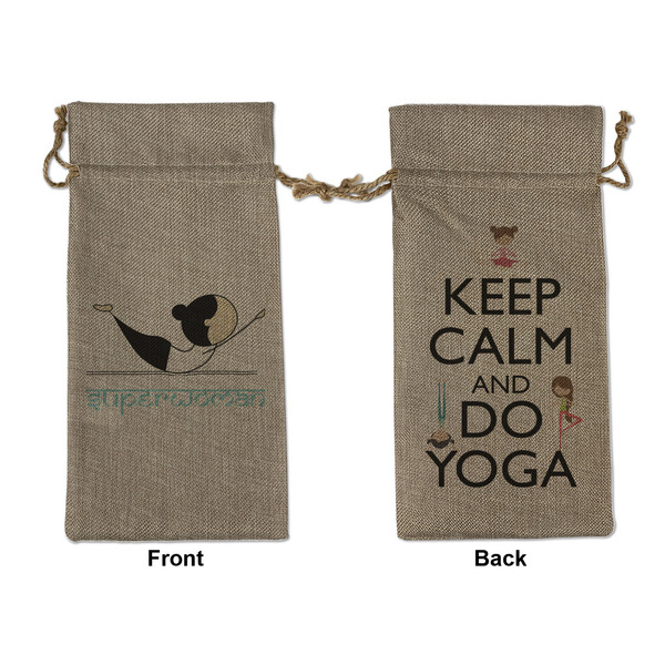 Custom Yoga Poses Large Burlap Gift Bag - Front & Back (Personalized)