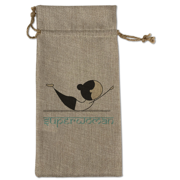 Custom Yoga Poses Large Burlap Gift Bag - Front (Personalized)