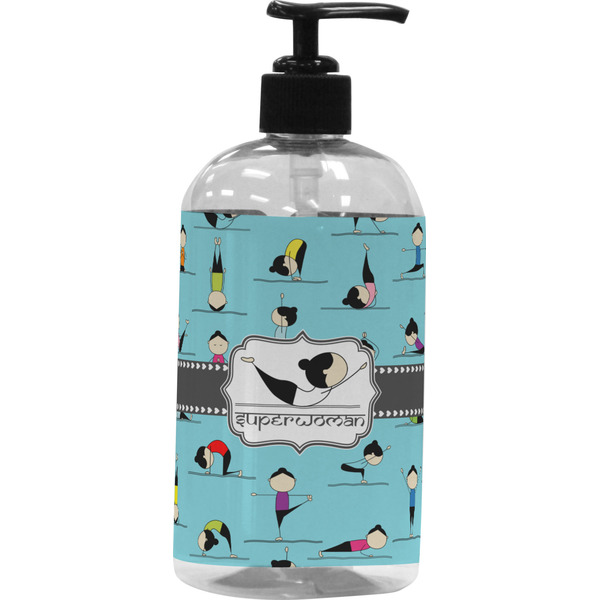 Custom Yoga Poses Plastic Soap / Lotion Dispenser (16 oz - Large - Black) (Personalized)