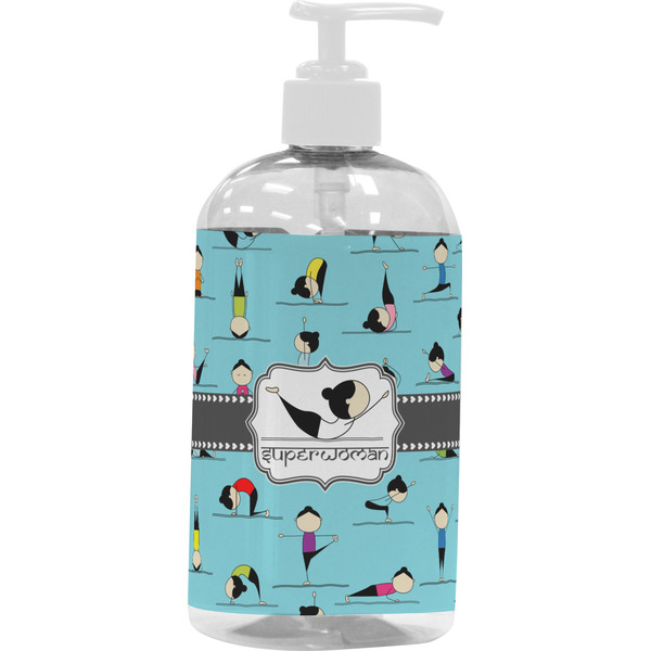 Custom Yoga Poses Plastic Soap / Lotion Dispenser (16 oz - Large - White) (Personalized)