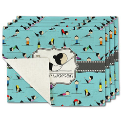 Yoga Poses Single-Sided Linen Placemat - Set of 4 w/ Name or Text