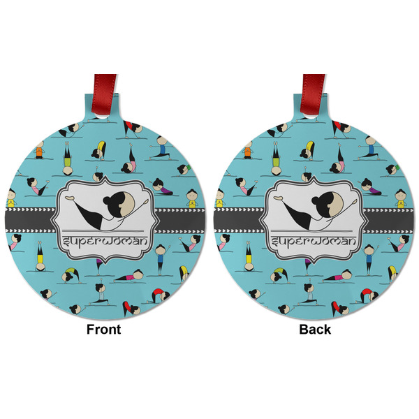 Yoga Poses Metal Ball Ornament - Front and Back