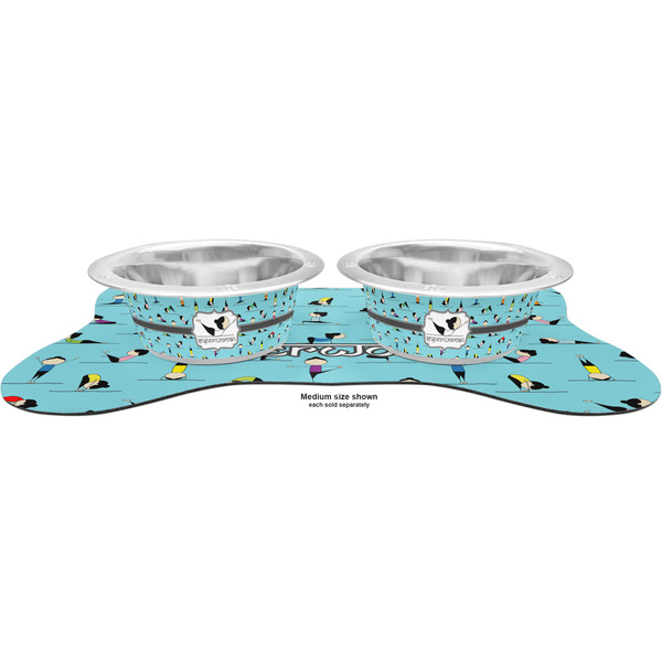 Yoga Poses Metal Pet Bowls - On Dog Bone Shaped Mat