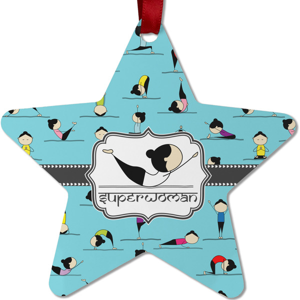 Custom Yoga Poses Metal Star Ornament - Double Sided w/ Name or Text