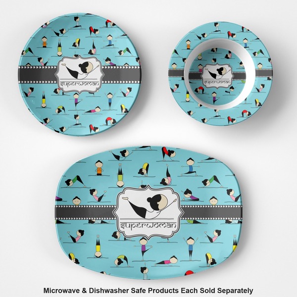 Yoga Poses Microwave & Dishwasher Safe CP Plastic Dishware - Group