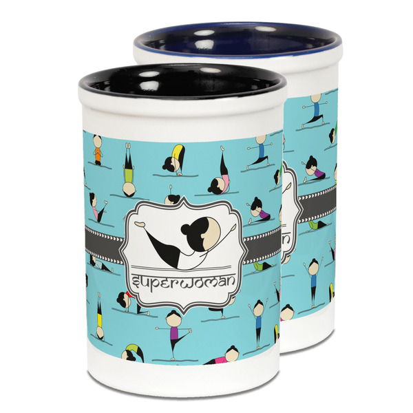 Custom Yoga Poses Ceramic Pencil Holder - Large