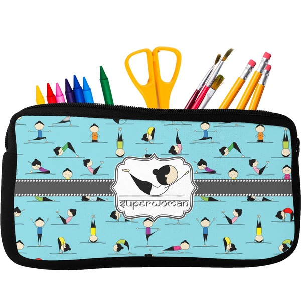 Custom Yoga Poses Neoprene Pencil Case - Small w/ Name or Text