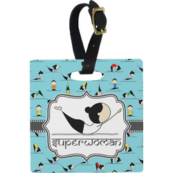 Yoga Poses Plastic Luggage Tag - Square w/ Name or Text