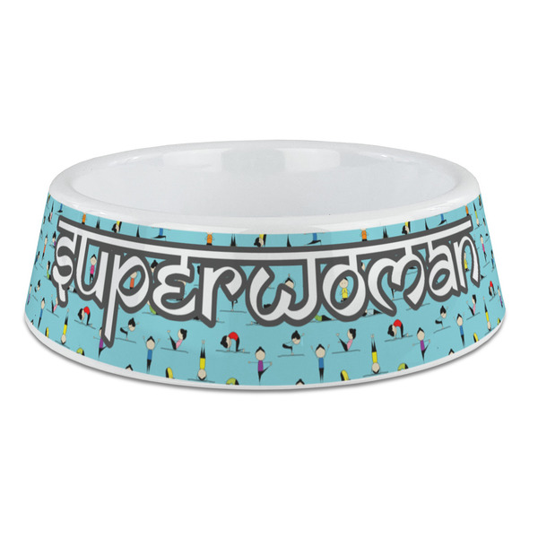 Custom Yoga Poses Plastic Dog Bowl - Large (Personalized)