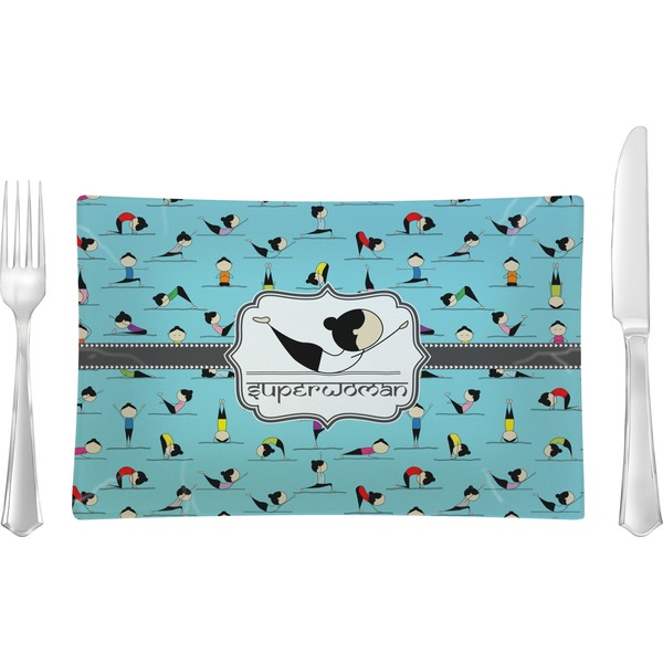 Custom Yoga Poses Glass Rectangular Lunch / Dinner Plate (Personalized)