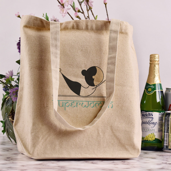Yoga Poses Reusable Cotton Grocery Bag - In Context