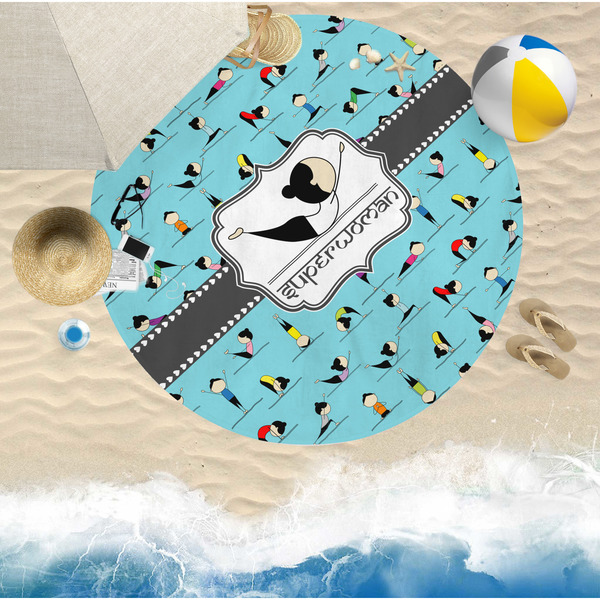 Yoga Poses Round Beach Towel Lifestyle