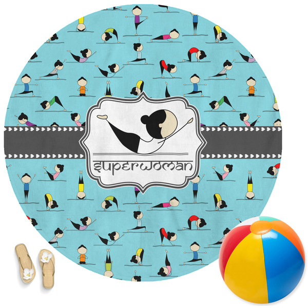 Custom Yoga Poses Round Beach Towel (Personalized)