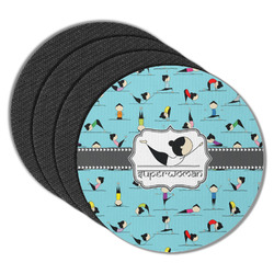 Yoga Poses Round Rubber Backed Coasters - Set of 4 (Personalized)