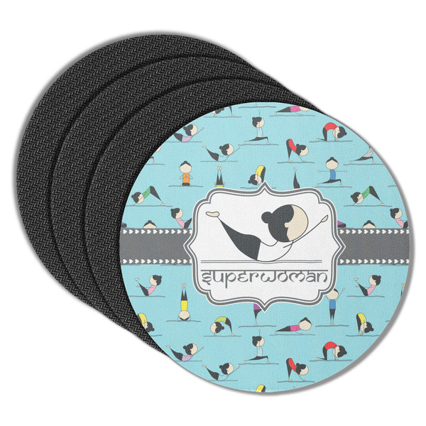 Custom Yoga Poses Round Rubber Backed Coasters - Set of 4 (Personalized)