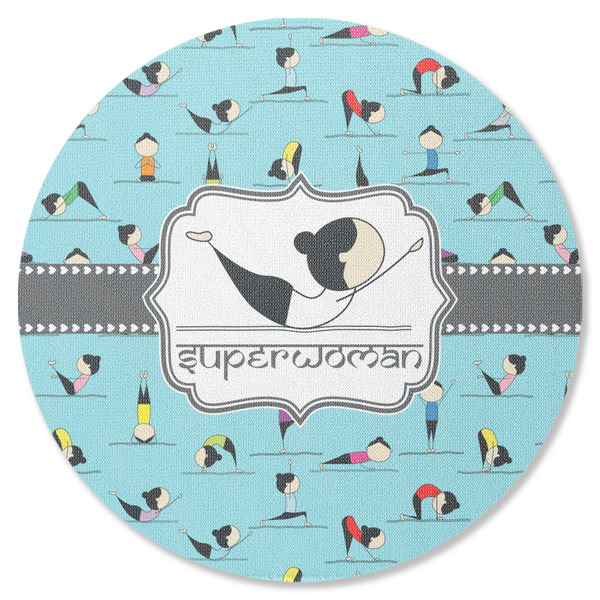 Custom Yoga Poses Round Rubber Backed Coaster (Personalized)