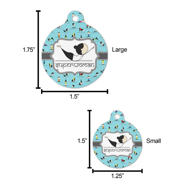 Yoga Poses Round Pet ID Tag - Large - Comparison Scale