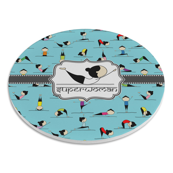 Yoga Poses Round Stone Trivet - Angle View