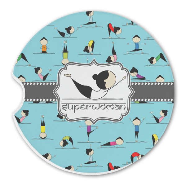 Custom Yoga Poses Sandstone Car Coaster - Single (Personalized)