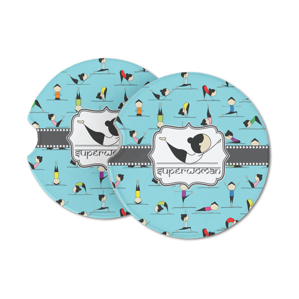 Custom Yoga Poses Sandstone Car Coasters - Set of 2 (Personalized)