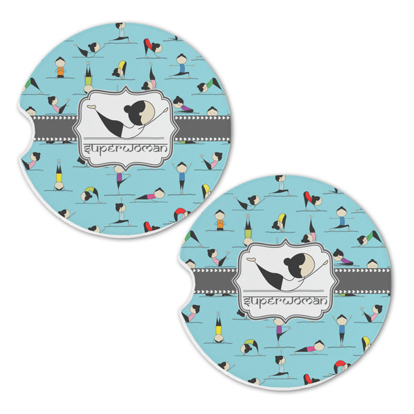 Yoga Poses Sandstone Car Coasters - Set of 2