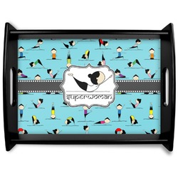 Yoga Poses Black Wooden Tray - Large (Personalized)