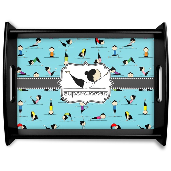 Custom Yoga Poses Black Wooden Tray - Large (Personalized)