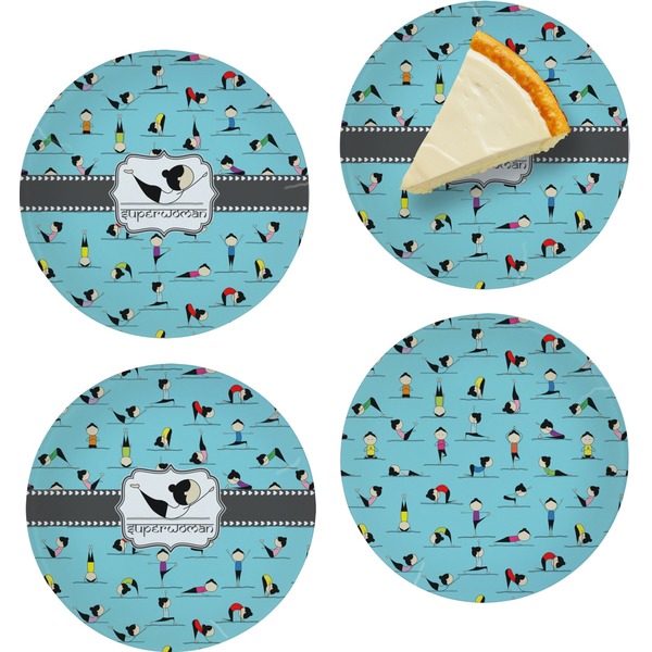 Custom Yoga Poses Set of 4 Glass Appetizer / Dessert Plate 8" (Personalized)