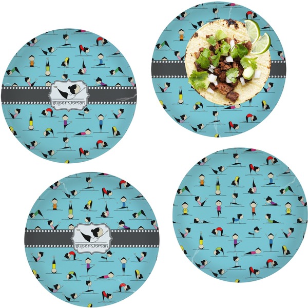 Custom Yoga Poses Set of 4 Glass Lunch / Dinner Plate 10" (Personalized)