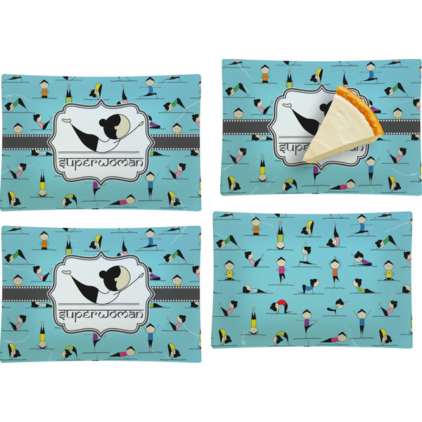 Custom Yoga Poses Set of 4 Glass Rectangular Appetizer / Dessert Plate (Personalized)