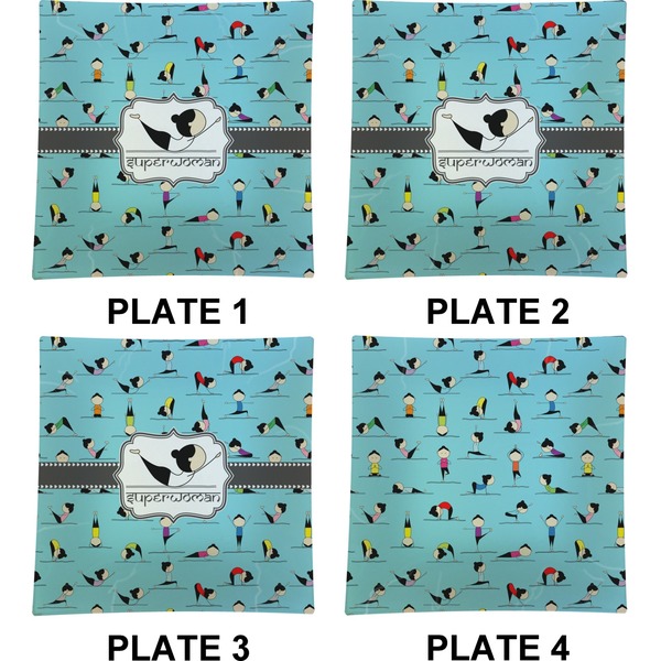 Yoga Poses Set of Square Dinner Plates (Approval)