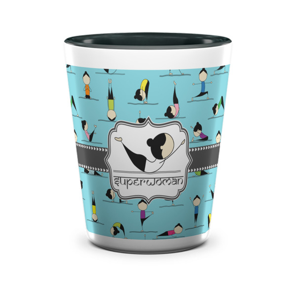 Custom Yoga Poses Ceramic Shot Glass - 1.5 oz - Two Tone - Set of 4 (Personalized)