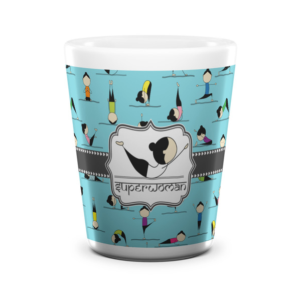 Custom Yoga Poses Ceramic Shot Glass - 1.5 oz - White - Set of 4 (Personalized)