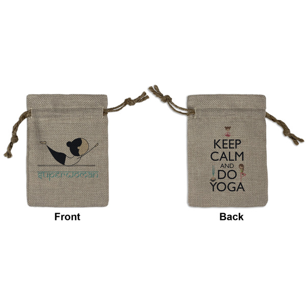 Custom Yoga Poses Small Burlap Gift Bag - Front & Back (Personalized)