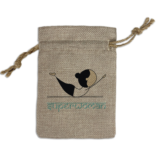 Yoga Poses Small Burlap Gift Bag - Front