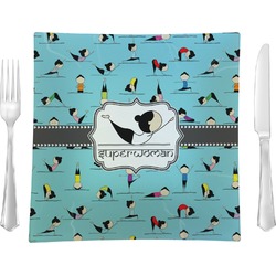 Yoga Poses 9.5" Glass Square Lunch / Dinner Plate- Single or Set of 4 (Personalized)